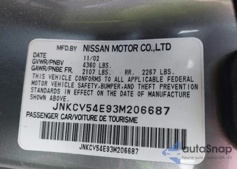 2003 Infiniti G35 Base W/Leather из США, поврежденный, VIN JNKCV54E93M206687